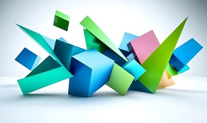 Leinwandbilder - Colorful 3D geometric shapes on white background, Modern 3D shapes on white background, Abstract colorful 3D cubes on white background 