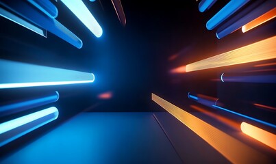 Leinwandbilder - Abstract modern technology lines background, Blue and orange technology background with copy space, Abstract modern HUD design background 