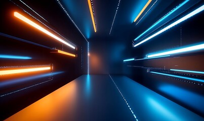 Leinwandbilder - Abstract modern technology lines background, Blue and orange technology background with copy space, Abstract modern HUD design background 