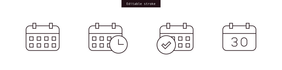 Poster - Calendar Icon set, Appointment schedule line icons. Meeting deadlines icon. Calendar planner icon. Editable stroke