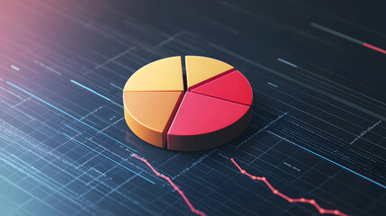 Poster - Analyzing floating pie charts for market trends in business analytics digital finance environment data visualization concept