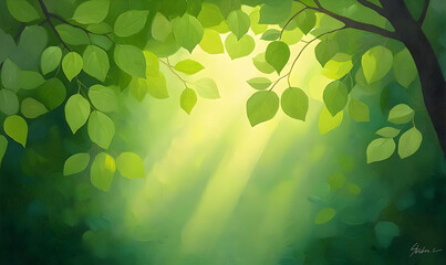 Poster - Impressionistic Painting of Sun Dappled Leaves and Greenery