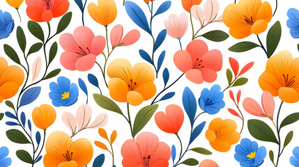 Poster - Vibrant Abstract Floral Illustration with Colorful Flowers and Leaves