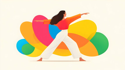 Poster - Abstract Spring Yoga Illustration with Colorful Shapes and Figure