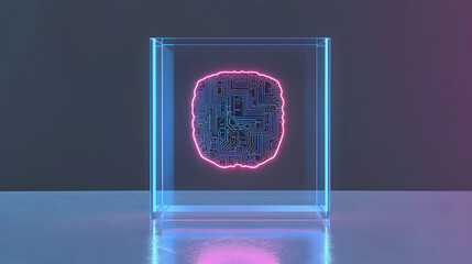 Poster - Futuristic ai circuitry display modern gallery digital art controlled environment centered angle high-resolution concept
