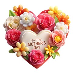 Poster - Heart-shaped floral arrangement with colorful blooms and a Mother's Day card on a glowing festive background. heart of roses. heart with roses. heart-shaped roses
