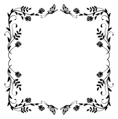 Poster - Floral frame ornament with rose flowers, leaves and butterfly. Decorative element for decor and text greeting or invitation card design.