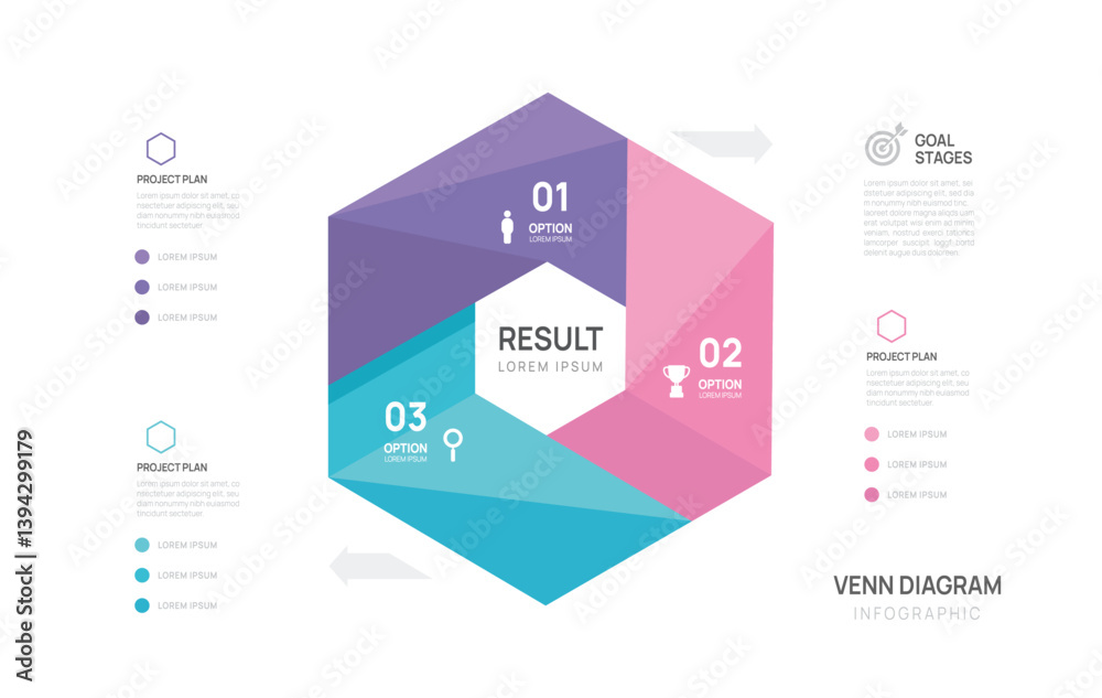 Venn diagram infographic geometric chart template for business start up ...