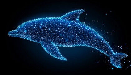 Poster - Digital Dolphin Futuristic Technology Render of Glowing Sea Mammal in Abstract Space