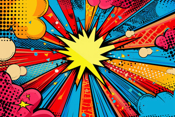 Poster - Colorful pop art cartoon abstract background explosion. Retro comic book texture. Generative ai