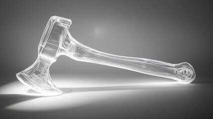 Transparent ax displayed on a smooth surface with soft lighting highlighting its unique design