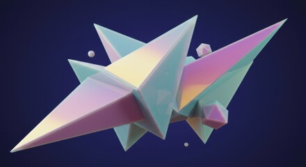 Poster - Abstract Iridescent Geometric Shapes 3D Render Pastel Colors Digital Art Design