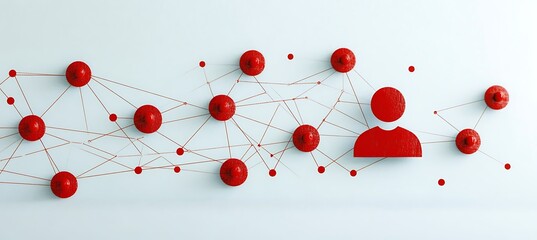 Poster - Red connected spheres and a human icon representing a network