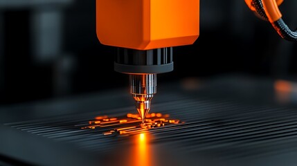 Poster - A close up of a laser cutting a metal sheet