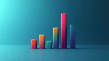 Poster - A D bar graph with a clear upward trend, featuring a gradient of colors from red to green, symbolizing progress and growth, set against a smooth blue background.