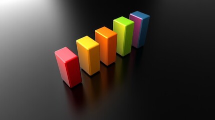 Poster - A D business bar graph with colorful bars and shadow effects, representing key performance indicators, displayed on a smooth gradient background for a modern touch.