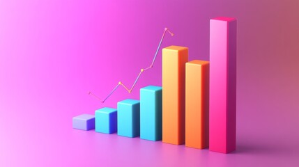 Poster - A D business bar graph with colorful bars and shadow effects, representing key performance indicators, displayed on a smooth gradient background for a modern touch.