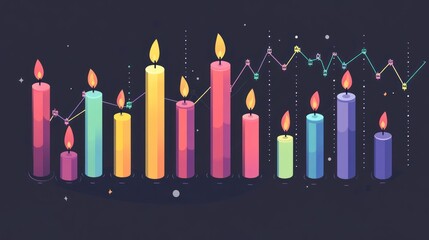 Poster - Colorful candles in various shades, data visualization background, holiday, celebration