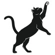 © Shipon - Sleek Black Cat Silhouette Reaching Upwards, Playful Feline, Arching Back, Elegant Pose