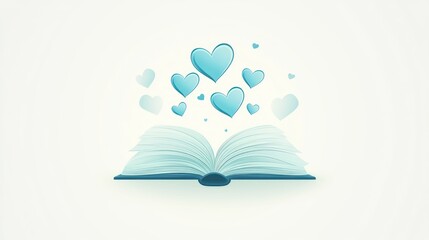 Poster - Open book with hearts floating;  symbolic love of reading;  illustration