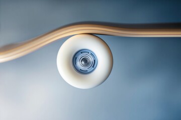 Poster - Close-up of skateboard wheel with motion blur effect on smooth blue background.