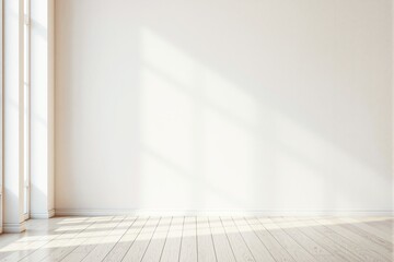 Poster - Bright empty room with white walls and wooden floor.
