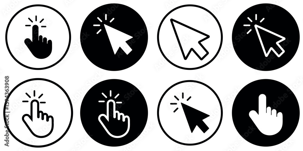 Mouse Cursor Auto Click Mouse click cursor set. Hand Cursor. Click icon. Mouse pointer set ...