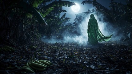 Aufkleber - Mystical encounter in a moonlit banana grove tropical jungle fantasy scene nighttime enchanting atmosphere