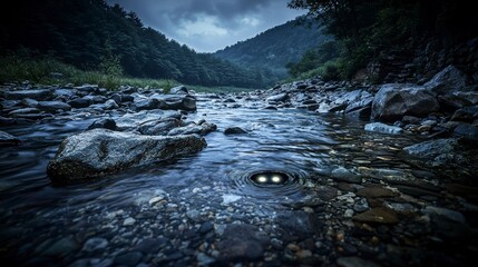 Wall Mural - Moonlit riverbed exploration korean landscape nature photography rocky environment serene viewpoint