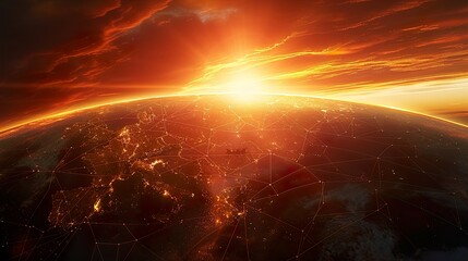 Wall Mural - digital technology background, planet earth, network lines,