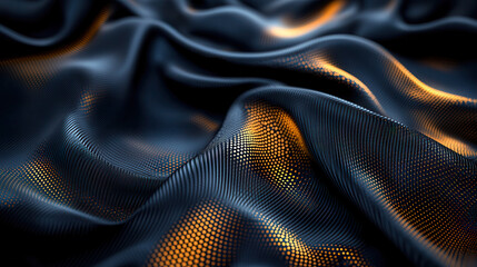 Poster - Navy and gold flowing silk like fabric with dotted patterns, creating luxurious and elegant texture