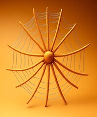 Poster - A stylized spider with web radiating on an orange background
