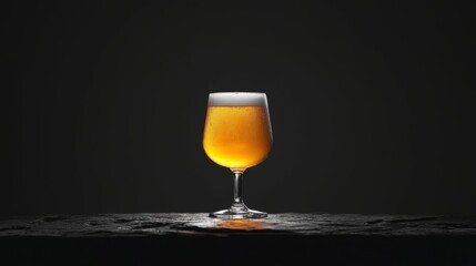 Poster - A sleek and minimalist beer glass with a pale ale, placed on a black stone surface with subtle lighting, highlighting the foam and golden color.