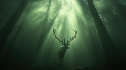 Wall Mural - a dear in a green forest