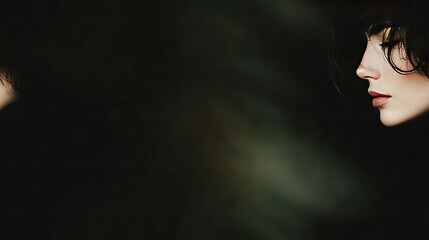 Wall Mural - close-up of a woman's face in the dark with a blurry background image of a woman