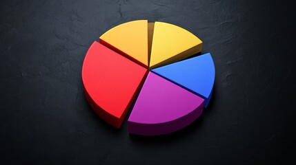 Aufkleber - A top-down view of a D pie chart showcasing sales performance, with vibrant segments and shadow effects, set against a textured dark surface for contrast.