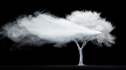 Wall Mural - a tree with white smoke billowing from its trunk and a white cloud emanating from its trunk