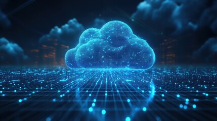 Poster - A digital cloud composed of blue dots and connected lines, set against a dark background with a futuristic, tech-inspired atmosphere.