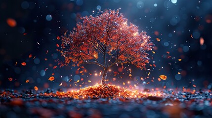 Wall Mural - falling leaves, rising faith. a tree with falling leaves