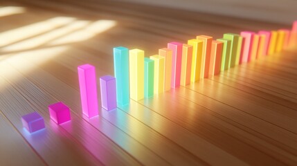 Poster - A visually engaging D bar graph featuring multicolored bars with shadow effects, displayed on a light wooden surface, highlighting the data in a stylish manner.