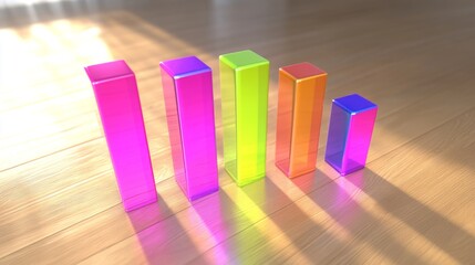 Fototapete - A visually engaging D bar graph featuring multicolored bars with shadow effects, displayed on a light wooden surface, highlighting the data in a stylish manner.