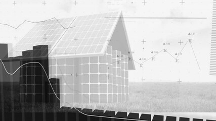 Poster - Animation showing data graphs overlaying solar panel house in school setting