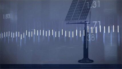 Poster - Solar panel with digital sound wave animation over blue background