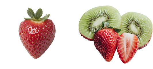 Poster - Fresh strawberries and kiwi slices arranged in a clean, minimalist layout showcasing vibrant colors and natural textures