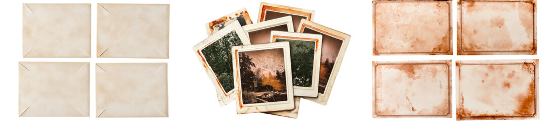 Poster - Minimalist mockups featuring isolated vintage photographs and empty frames arranged on a neutral background for design purposes