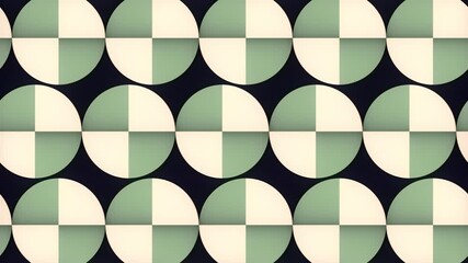 Aufkleber - Digital seamless loop animation with a repeating geometric pattern of green and white circles divided into four parts. Soft and calm colors contrast with dark blue background. 3d rendering 4K