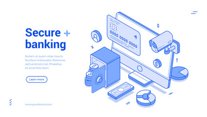 Poster - secure banking online payment financial money transaction isometric monochrome web banner vector ill