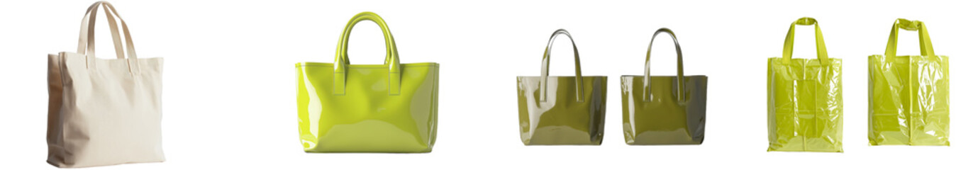 Leinwandbilder - Minimalist bag mockups in various designs and colors showcased in an isolated setting for design inspiration