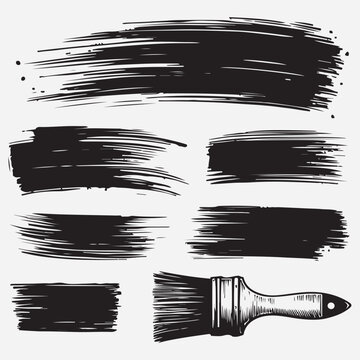 Vector hand drawn brush strock, grunge black paint stripe Text boxes for banner. stock illustration