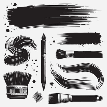 Vector hand drawn brush strock, grunge black paint stripe Text boxes for banner. stock illustration